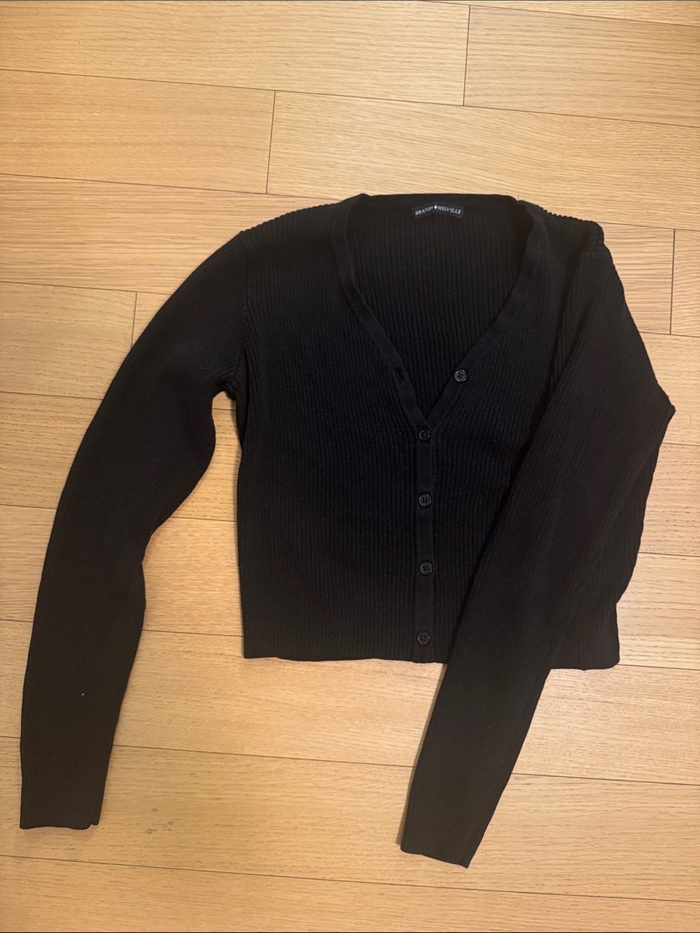 Brandy Melville Black Ribbed V-Neck Button Cardigan